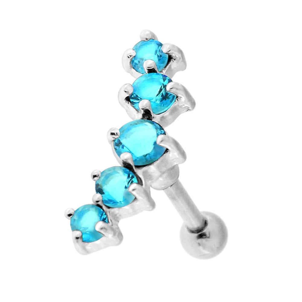 5 Cz's Curve in Claw Set 925 Sterling Silver Cartilage Tragus Piercing Lavender