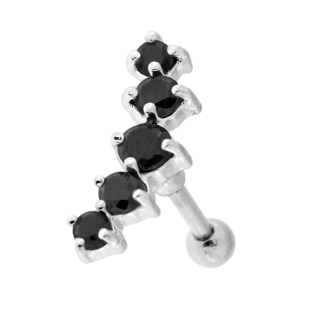 5 Cz's Curve in Claw Set 925 Sterling Silver Cartilage Tragus Piercing Lavender