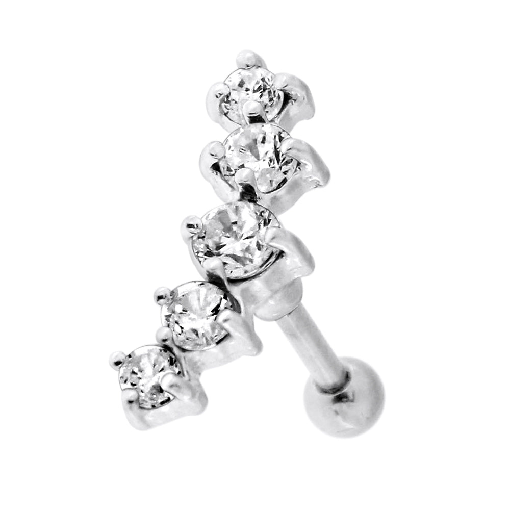 5 Cz's Curve in Claw Set 925 Sterling Silver Cartilage Tragus Piercing Lavender