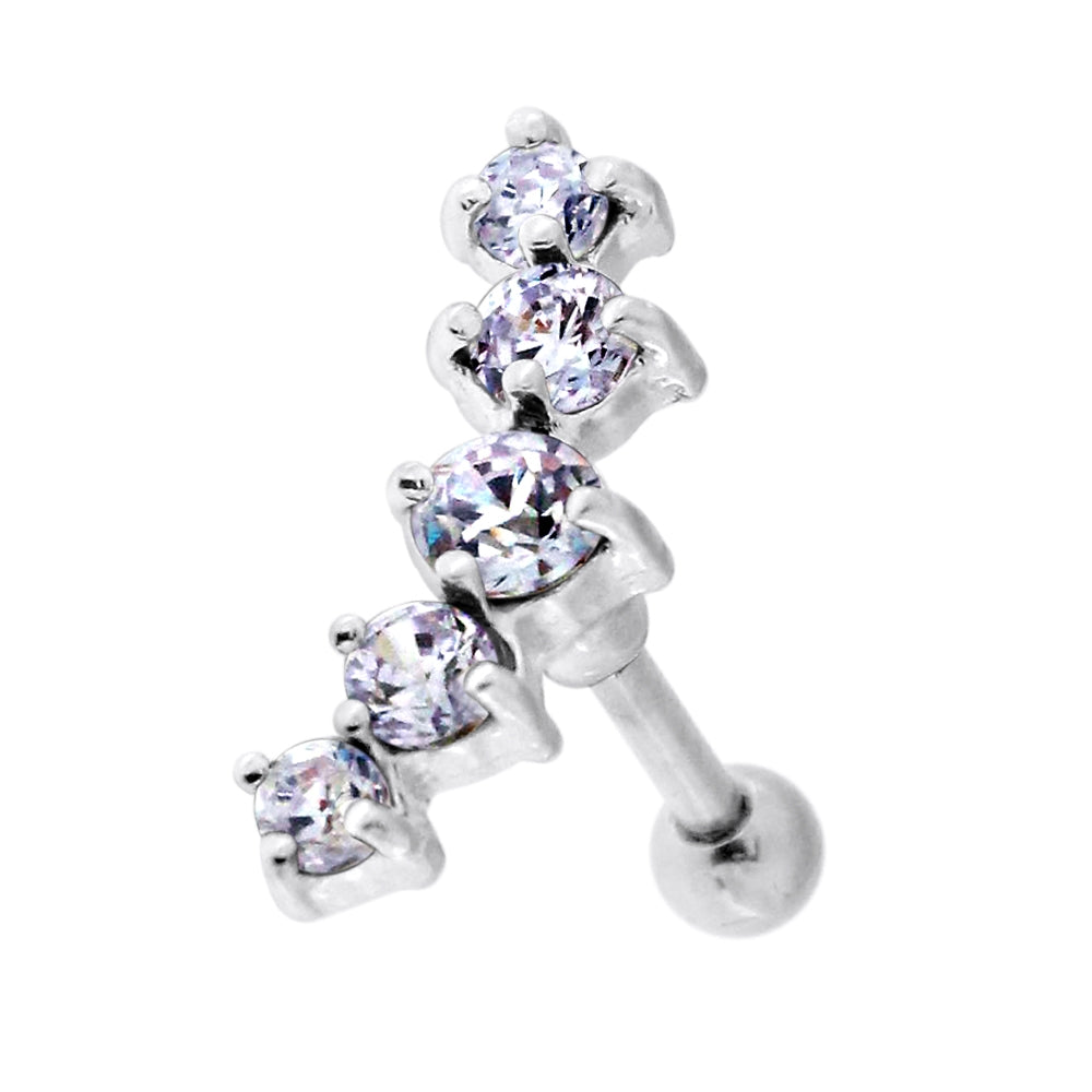 5 Cz's Curve in Claw Set 925 Sterling Silver Cartilage Tragus Piercing Lavender