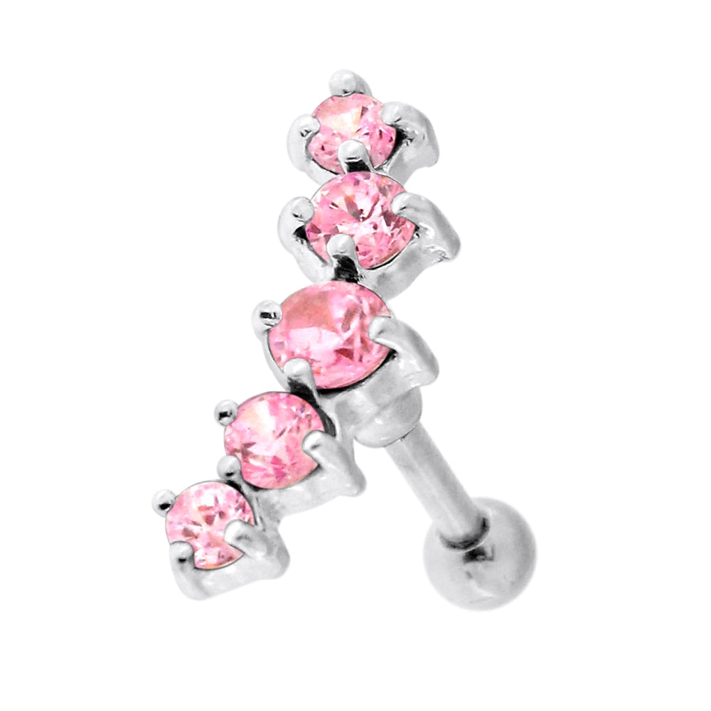 5 Cz's Curve in Claw Set 925 Sterling Silver Cartilage Tragus Piercing Lavender