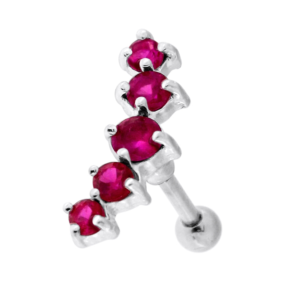 5 Cz's Curve in Claw Set 925 Sterling Silver Cartilage Tragus Piercing Lavender