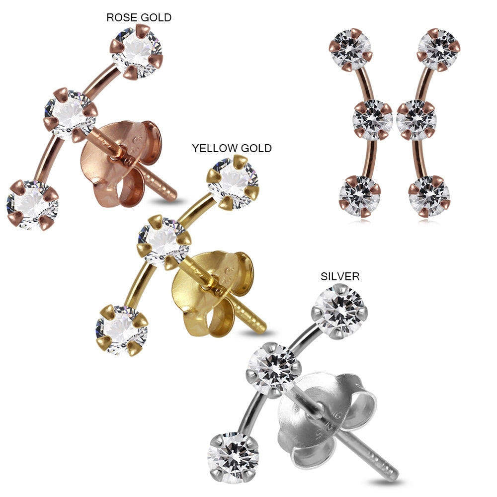 925 Sterling Silver Round Jeweled Dipper Fashion Ear Stud