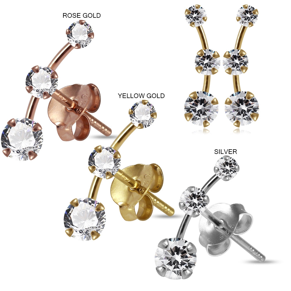 925 Sterling Silver Round Jeweled Claw Set Dipper Fashion Ear Stud