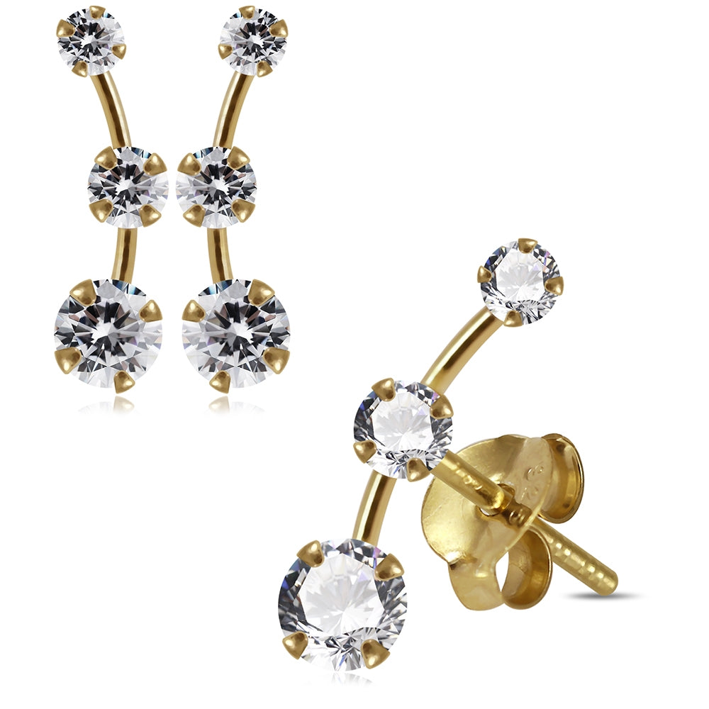 925 Sterling Silver Round Jeweled Claw Set Dipper Fashion Ear Stud