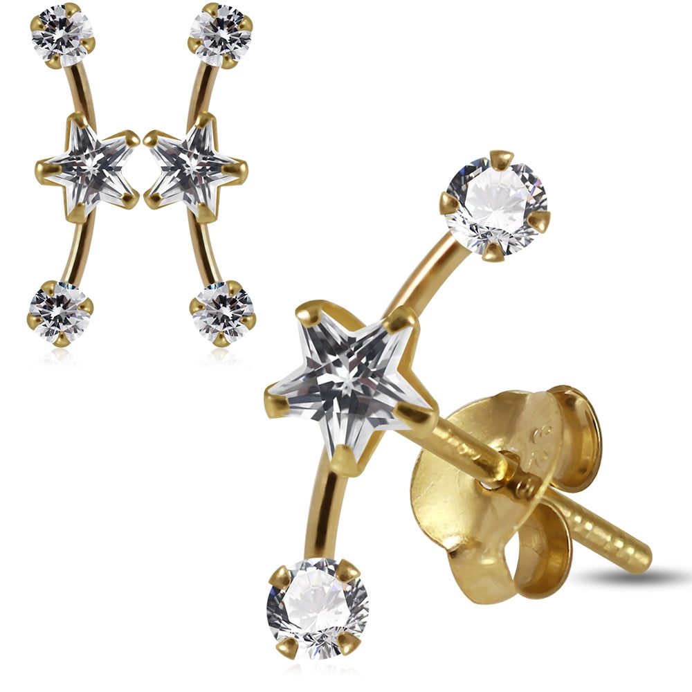 925 Sterling Silver Star and Round Jeweled Dipper Fashion Ear Stud