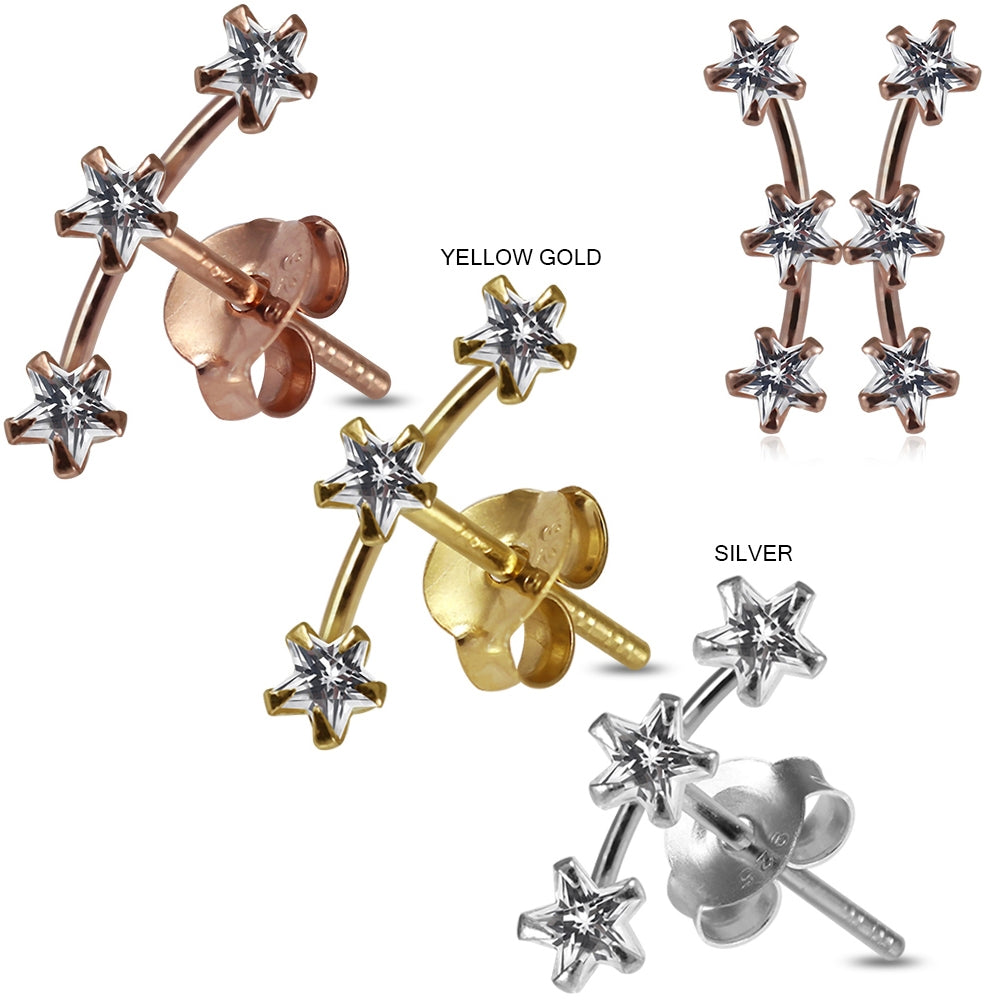 925 Sterling Silver Star Jeweled Dipper Fashion Ear Stud