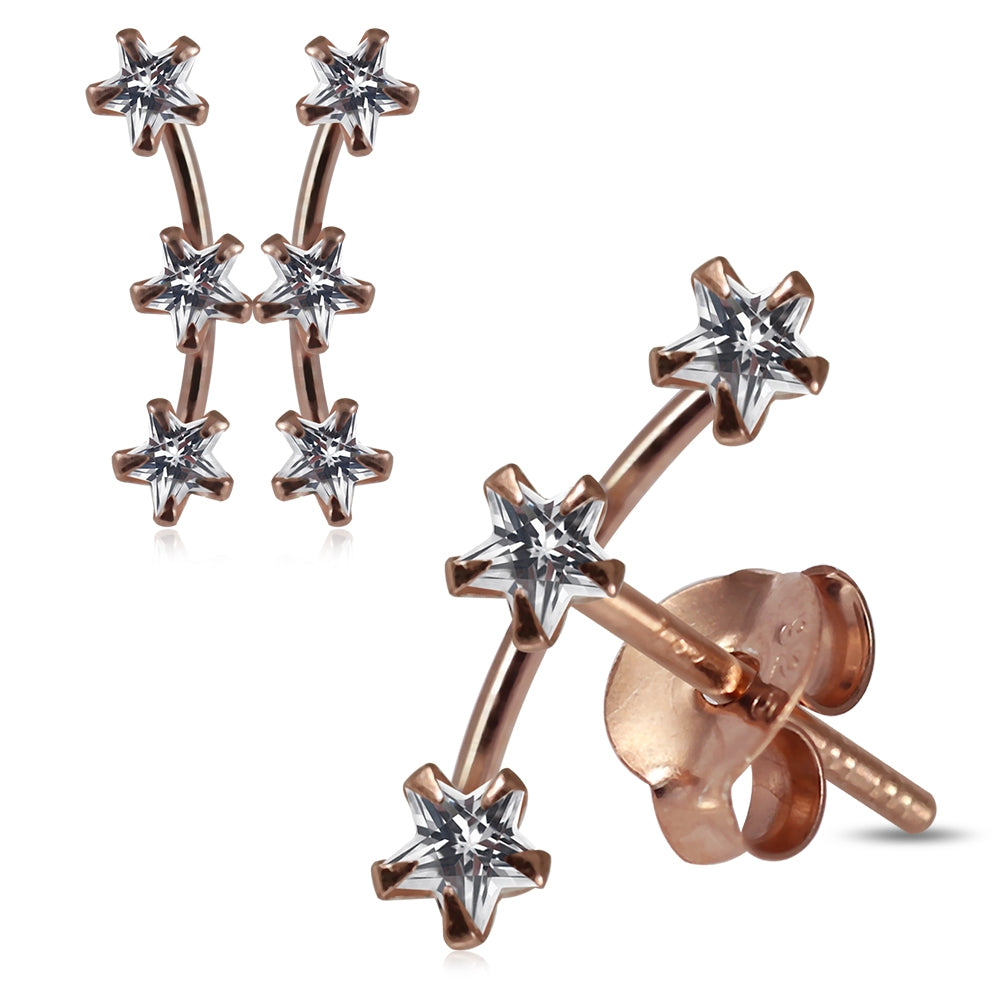 925 Sterling Silver Star Jeweled Dipper Fashion Ear Stud