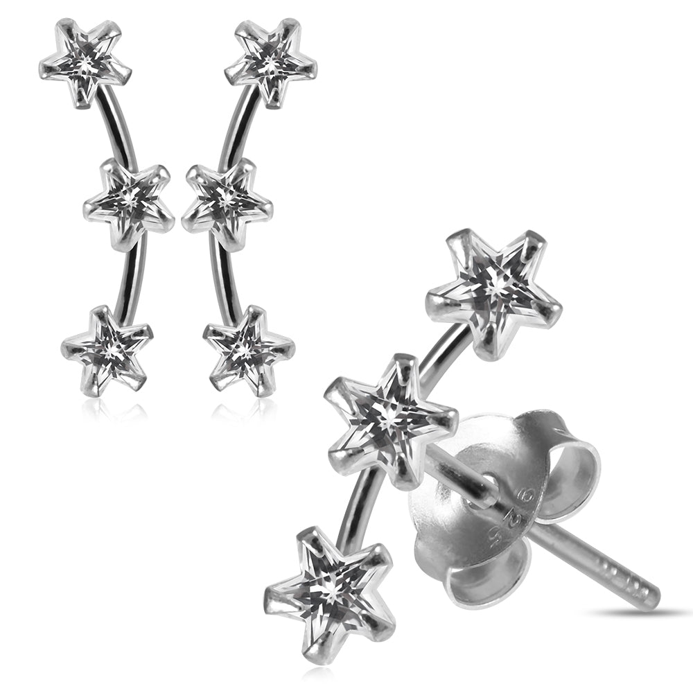 925 Sterling Silver Star Jeweled Dipper Fashion Ear Stud