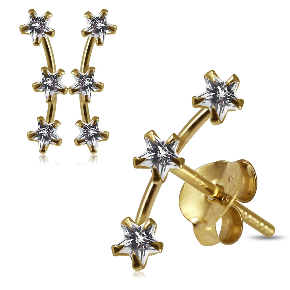 925 Sterling Silver Star Jeweled Dipper Fashion Ear Stud