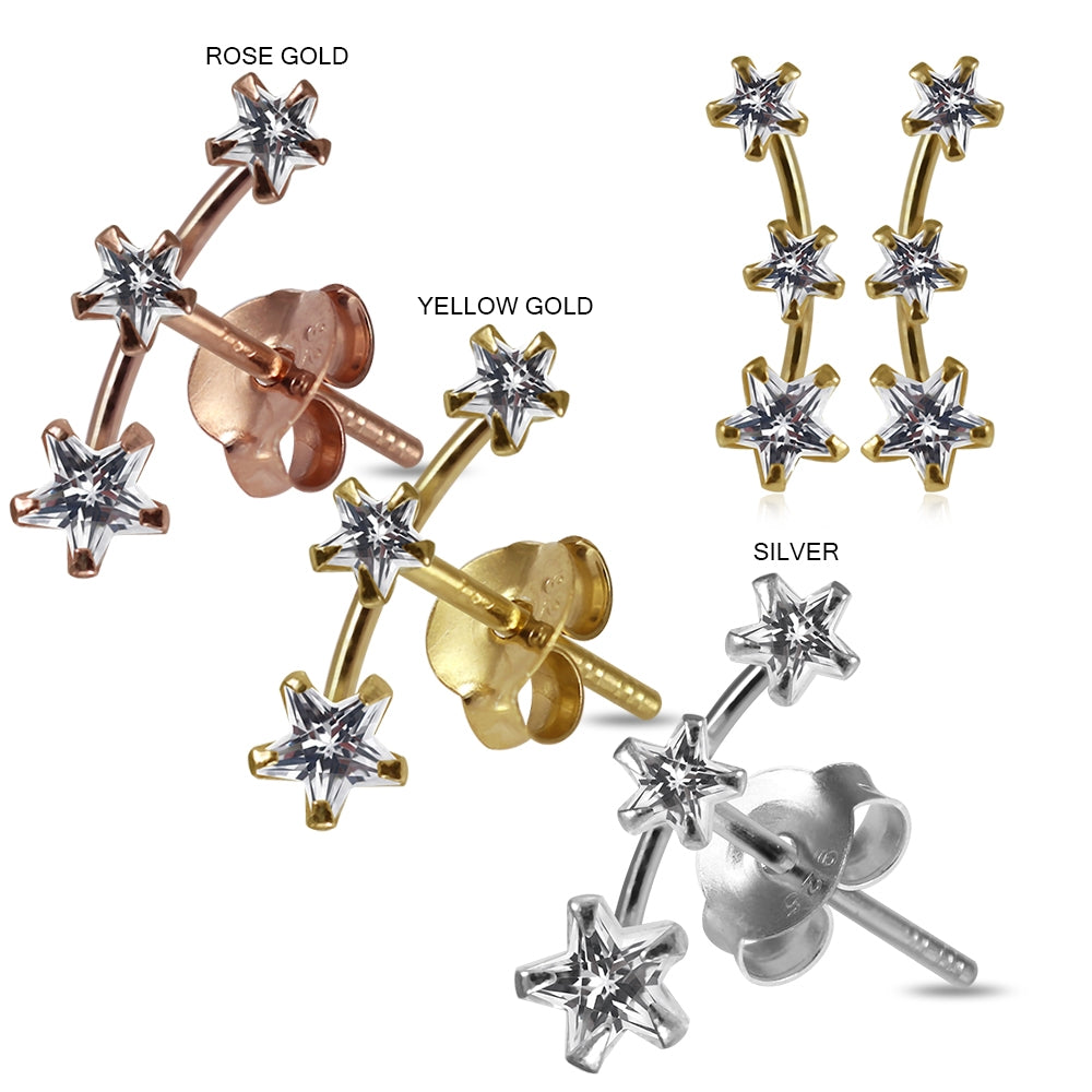 925 Sterling Silver Star Jeweled Claw Set Dipper Fashion Ear Stud