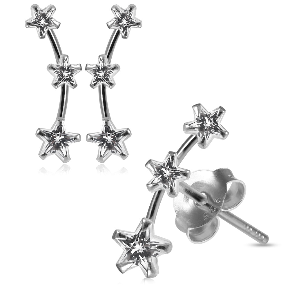 925 Sterling Silver Star Jeweled Claw Set Dipper Fashion Ear Stud
