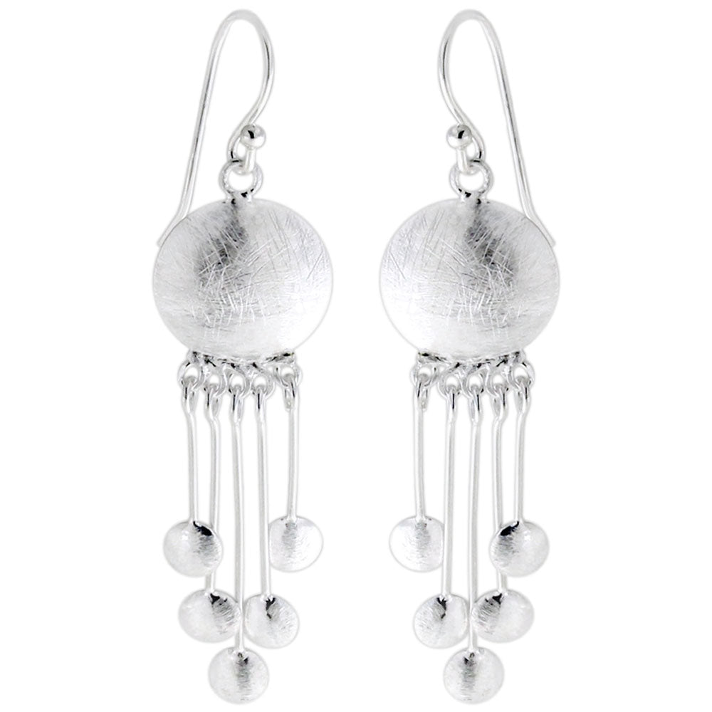 925 Sterling Silver Dangling Tiny Circles Fish Hook Matte Finish Ear Ring