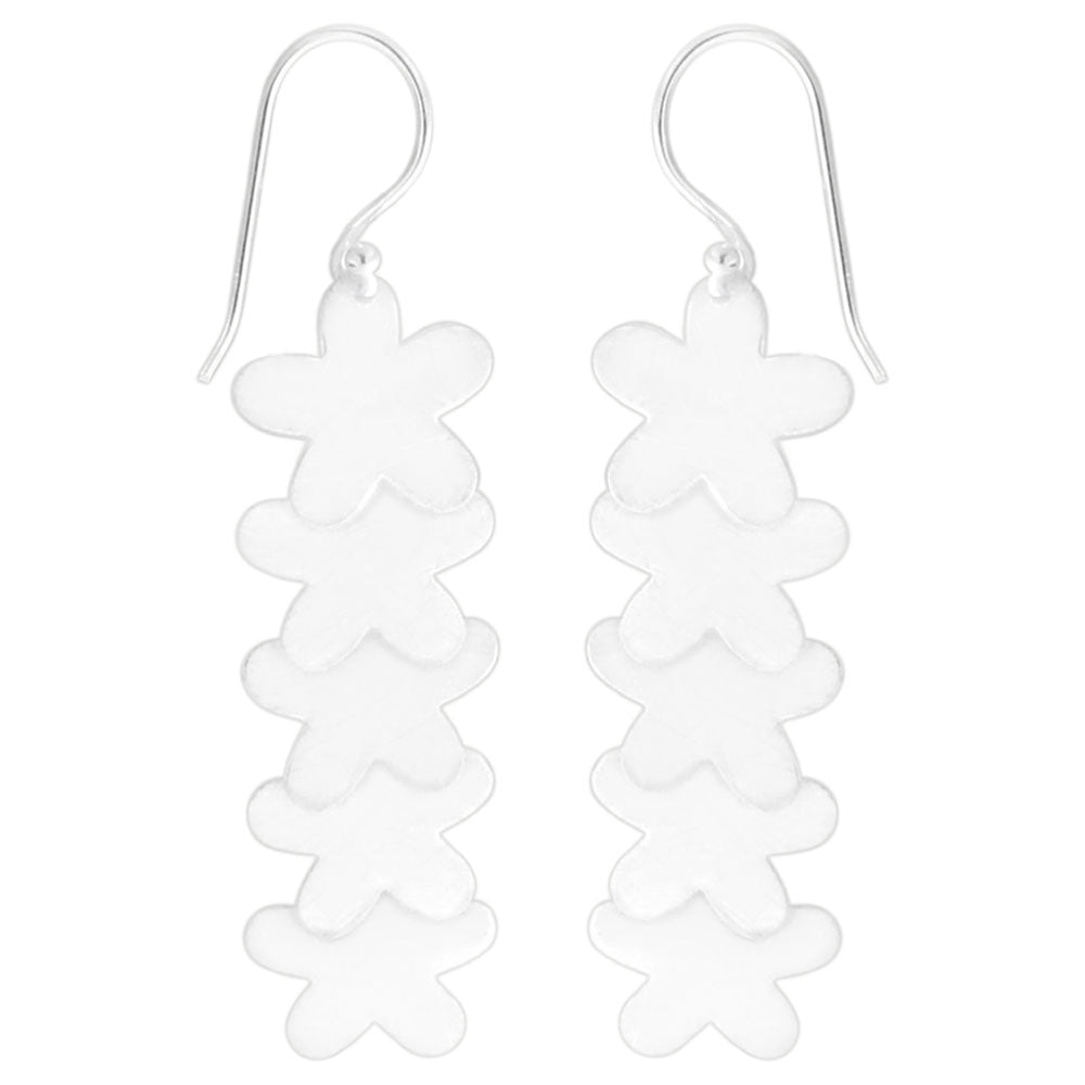 925 Sterling Silver 5 Flowers Fish Hook Matte Finish Ear Ring