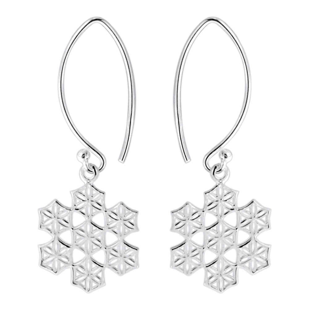 925 Sterling Silver Hexagon Flower Fancy Fish Hook Ear Ring