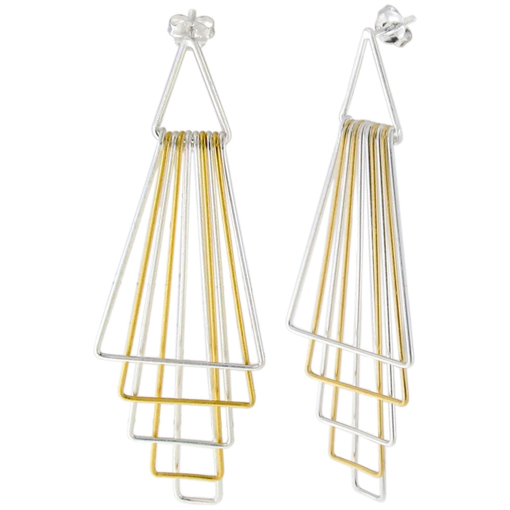 925 Sterling Silver Long Triangles Ear Stud Ring