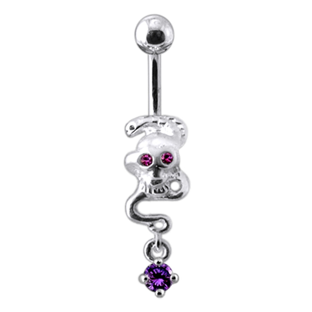 Silver Skull Jeweled Dangling Navel Body Jewelry Belly Ring