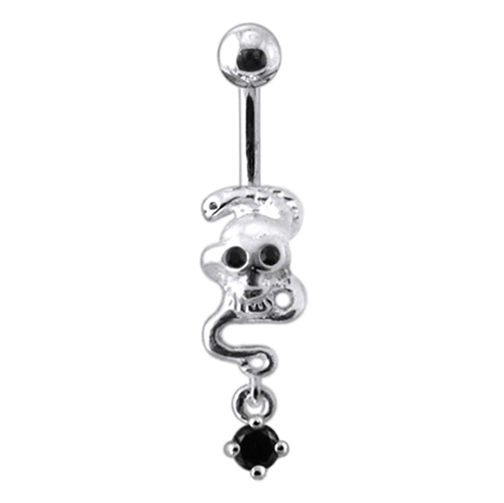 Silver Skull Jeweled Dangling Navel Body Jewelry Belly Ring