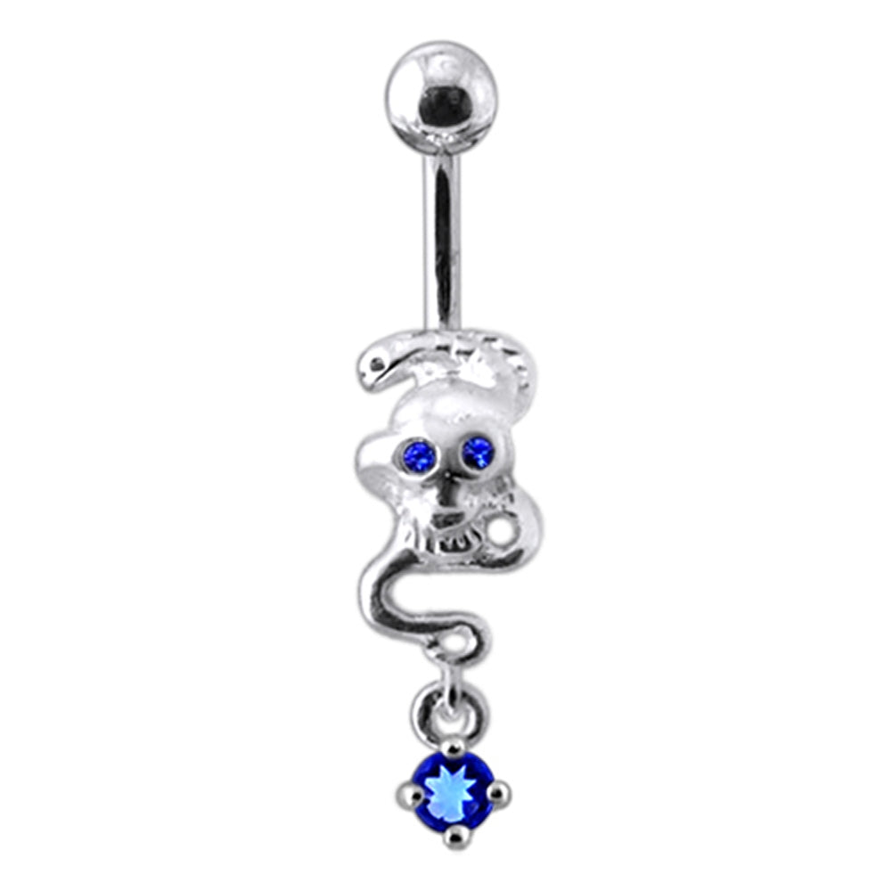 Silver Skull Jeweled Dangling Navel Body Jewelry Belly Ring