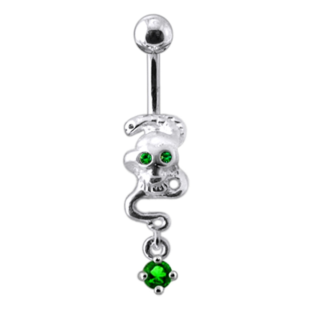 Silver Skull Jeweled Dangling Navel Body Jewelry Belly Ring