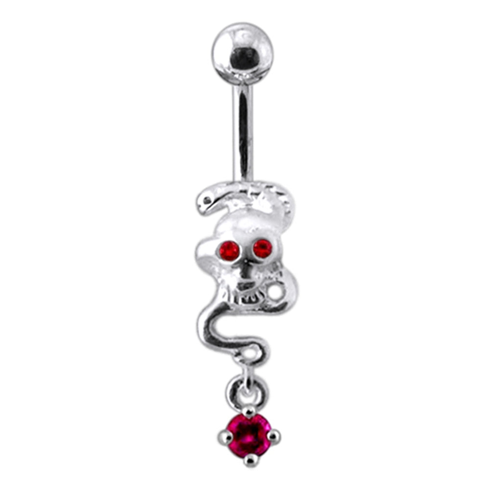 Silver Skull Jeweled Dangling Navel Body Jewelry Belly Ring