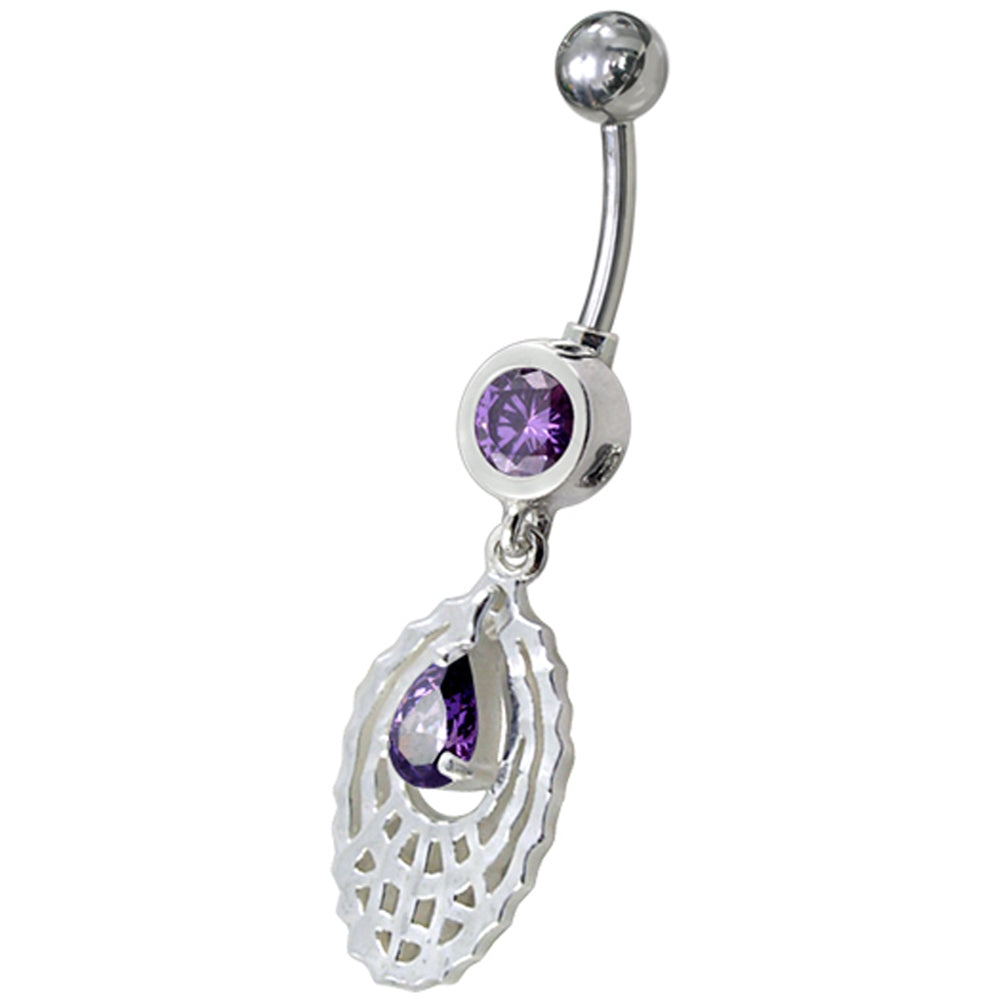 Navel Ring Oval Shaped Purple Color Adventurine Dangles Banana Bar Navel Ring