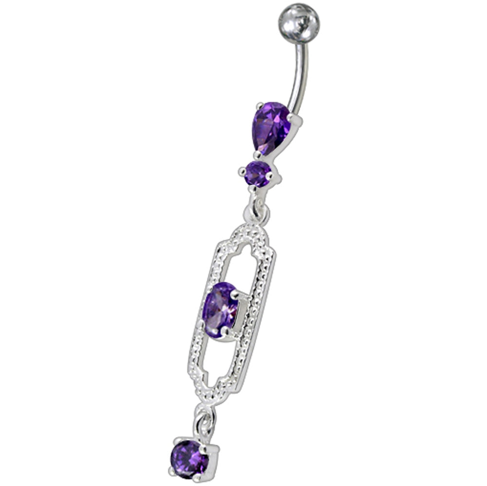 Fancy centered Red Single Stone Jeweled Dangling Curved Bar Navel Ring