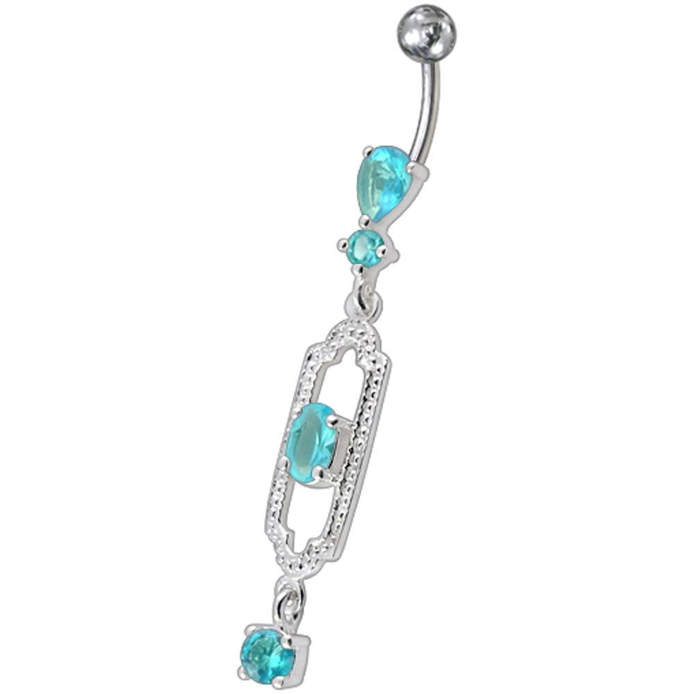 Fancy centered Red Single Stone Jeweled Dangling Curved Bar Navel Ring