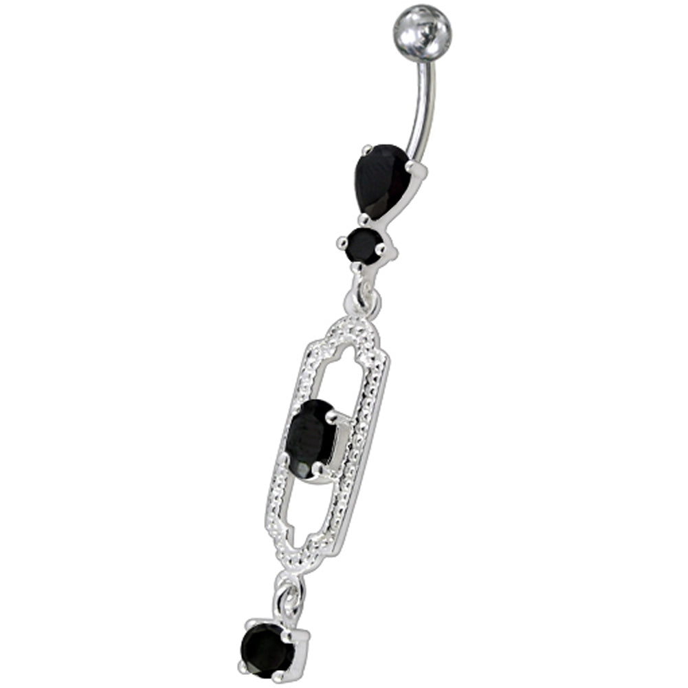 Fancy centered Red Single Stone Jeweled Dangling Curved Bar Navel Ring