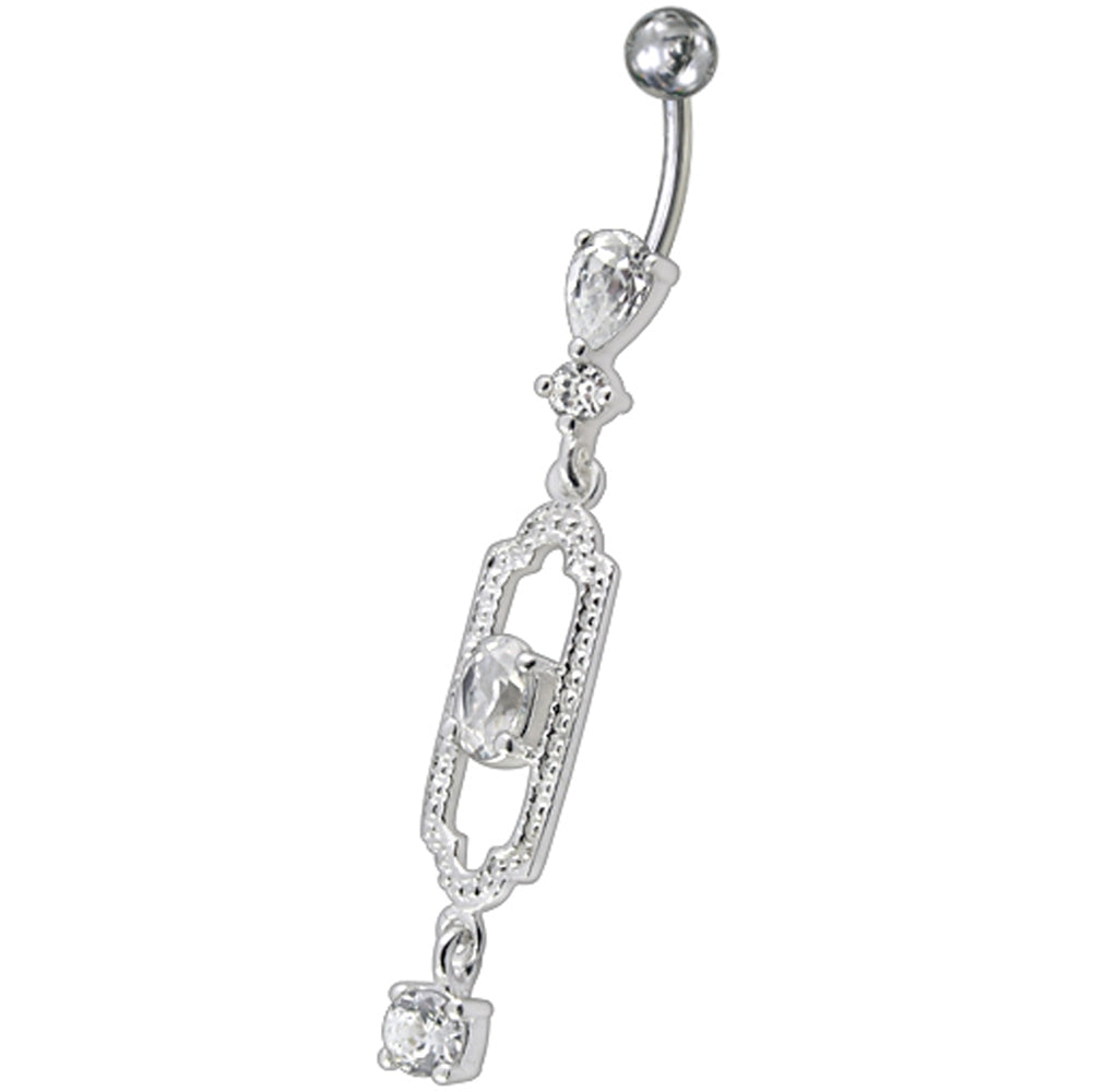 Fancy centered Red Single Stone Jeweled Dangling Curved Bar Navel Ring