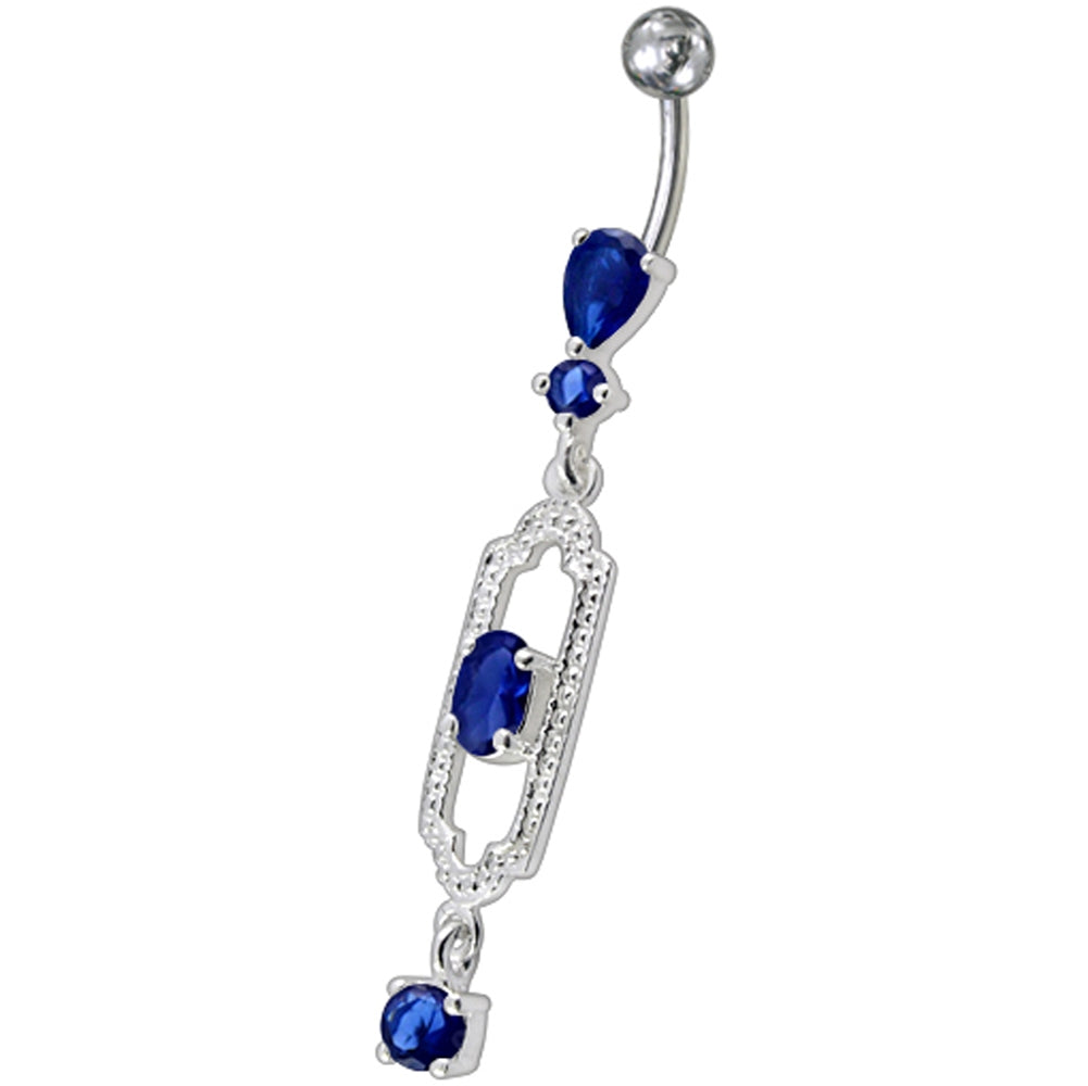 Fancy centered Red Single Stone Jeweled Dangling Curved Bar Navel Ring