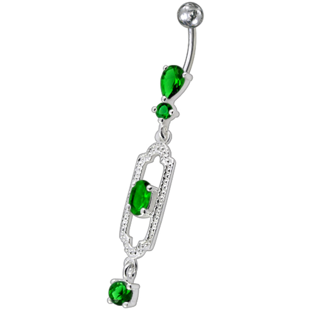 Fancy centered Red Single Stone Jeweled Dangling Curved Bar Navel Ring