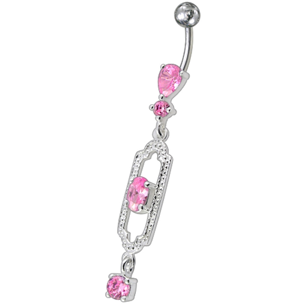 Fancy centered Red Single Stone Jeweled Dangling Curved Bar Navel Ring