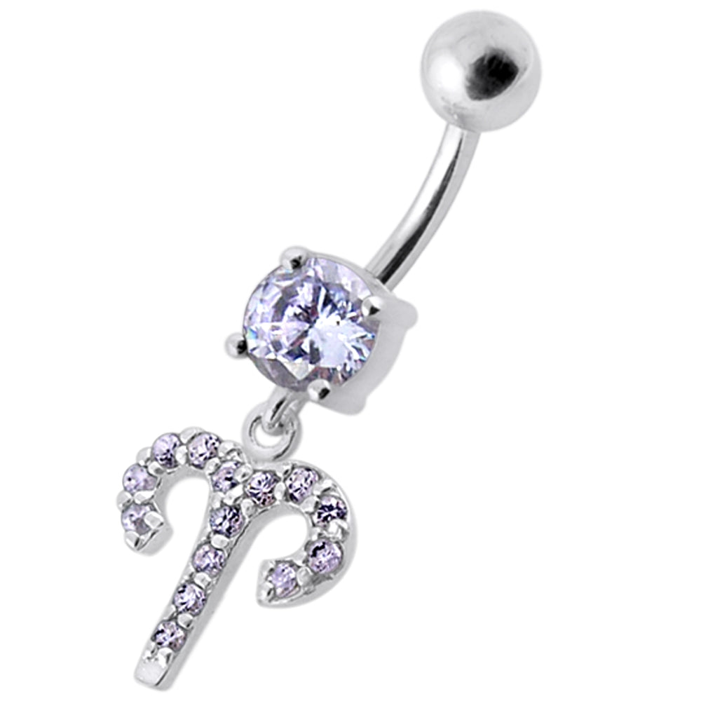 Fancy Multi Stones Jeweled Non Moving Dangling SS Bar Belly Ring