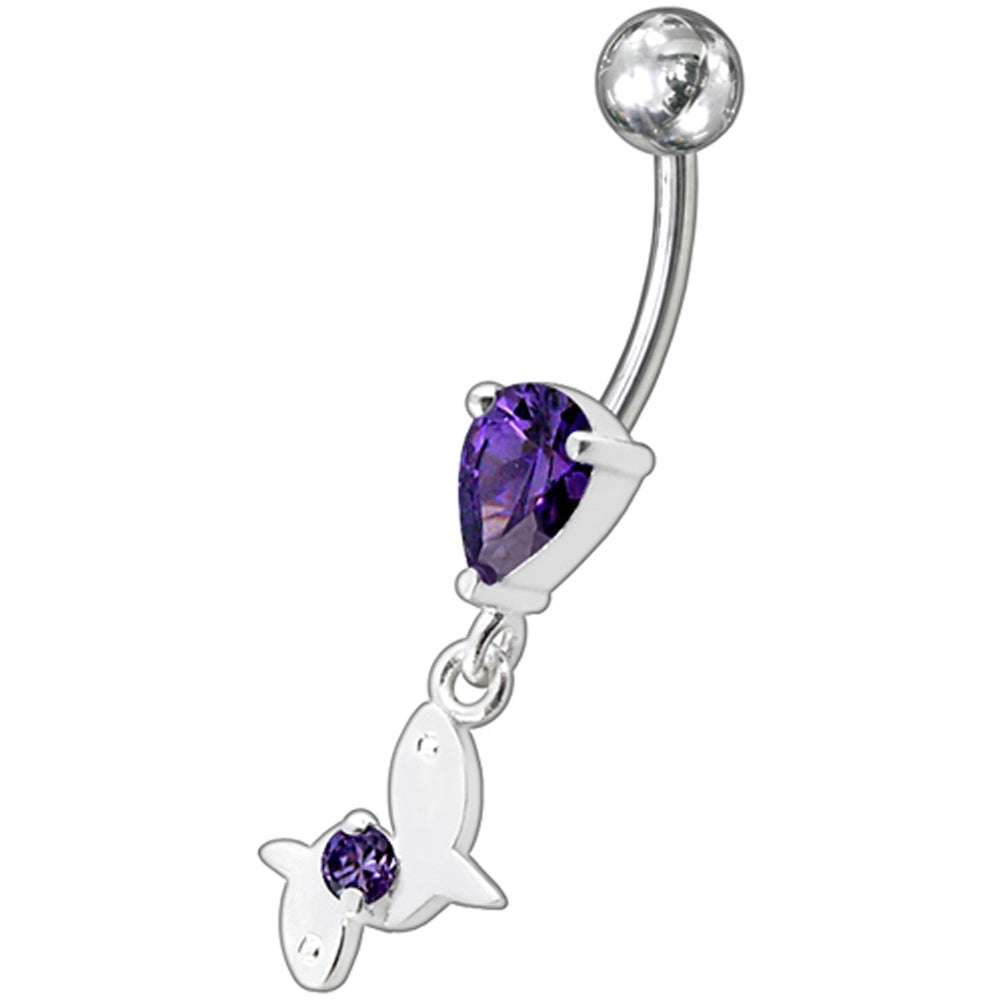 Fancy Pink Jeweled Moving Rabbit Dangling Navel Body Jewelry Ring