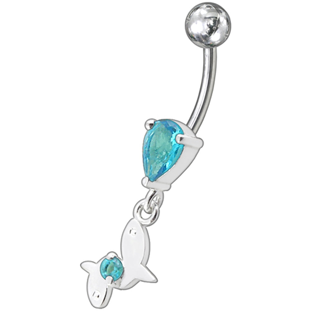 Fancy Pink Jeweled Moving Rabbit Dangling Navel Body Jewelry Ring