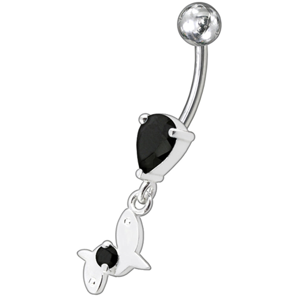 Fancy Pink Jeweled Moving Rabbit Dangling Navel Body Jewelry Ring