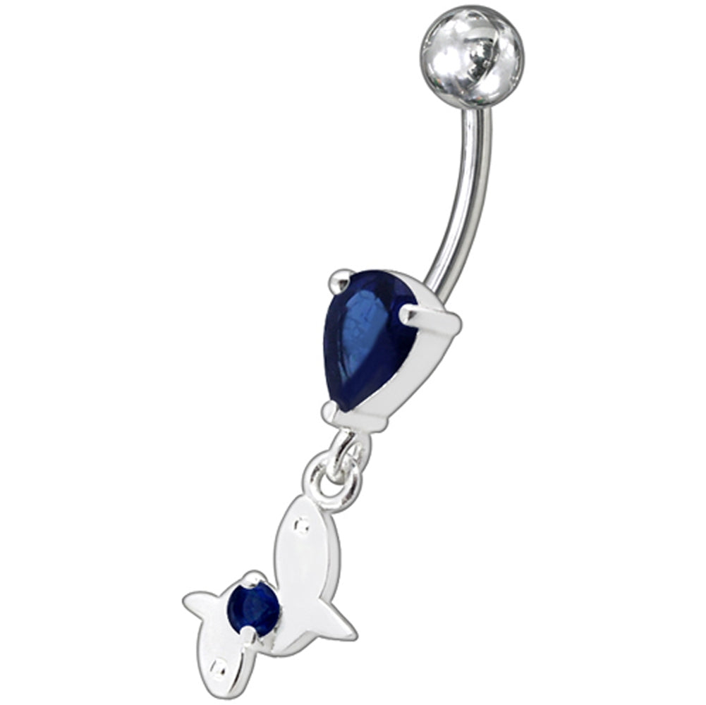Fancy Pink Jeweled Moving Rabbit Dangling Navel Body Jewelry Ring
