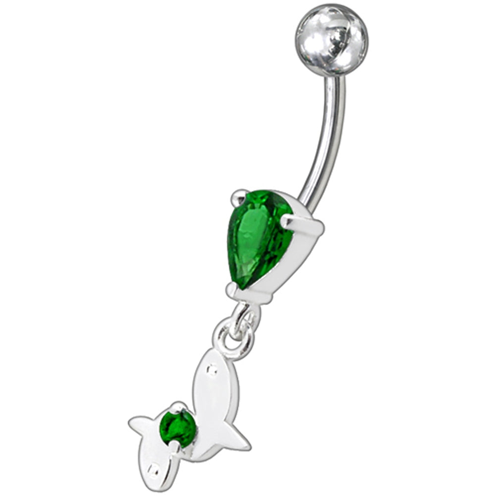 Fancy Pink Jeweled Moving Rabbit Dangling Navel Body Jewelry Ring