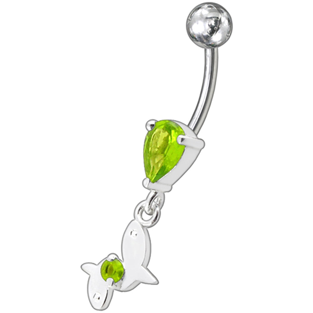 Fancy Pink Jeweled Moving Rabbit Dangling Navel Body Jewelry Ring