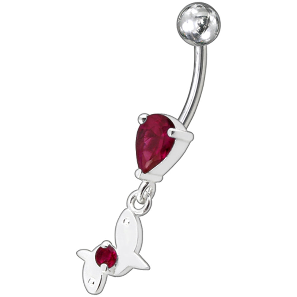 Fancy Pink Jeweled Moving Rabbit Dangling Navel Body Jewelry Ring