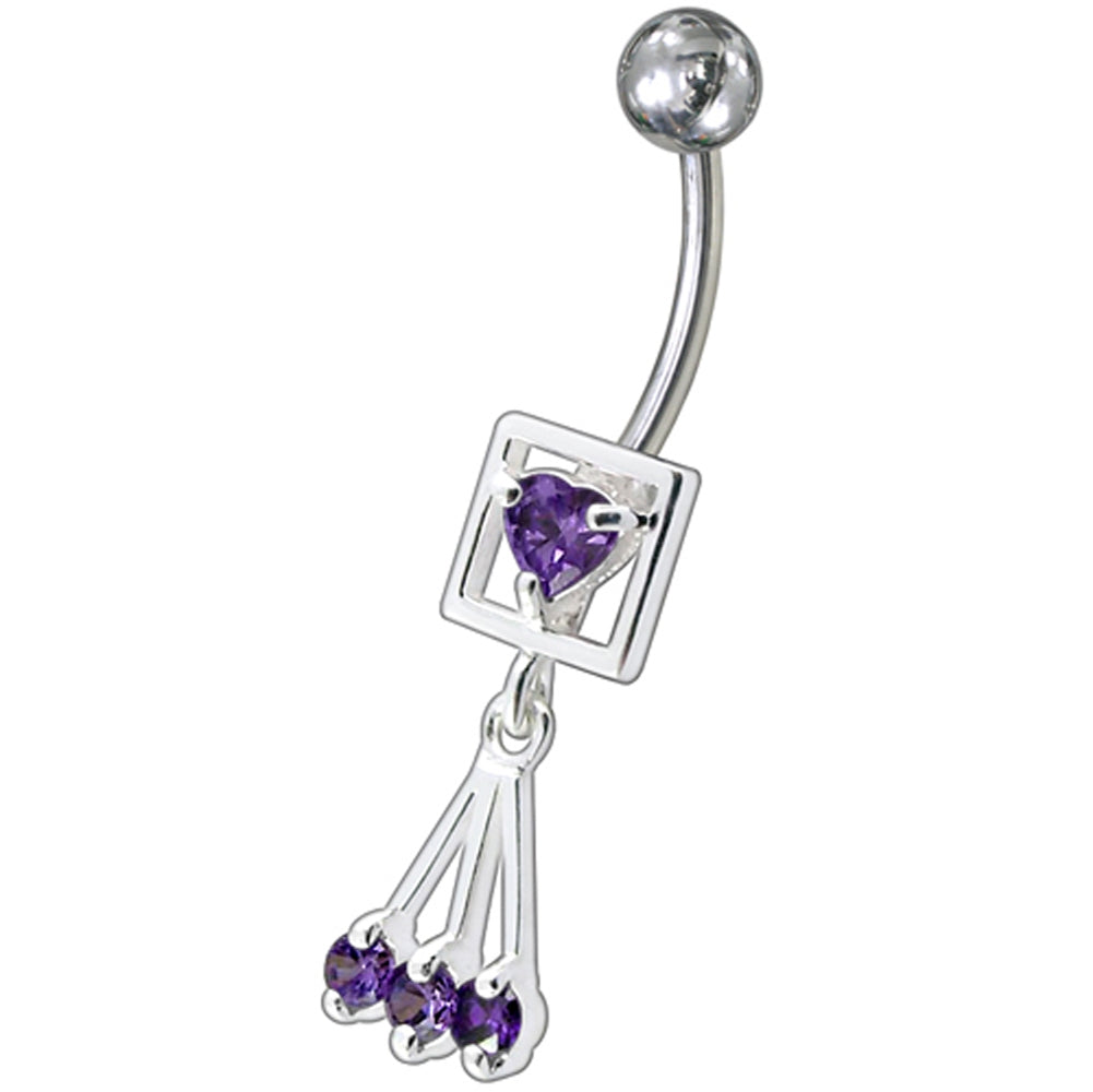 Fancy Pink Single Stone Centered In Box Jeweled Dangling Belly Ring
