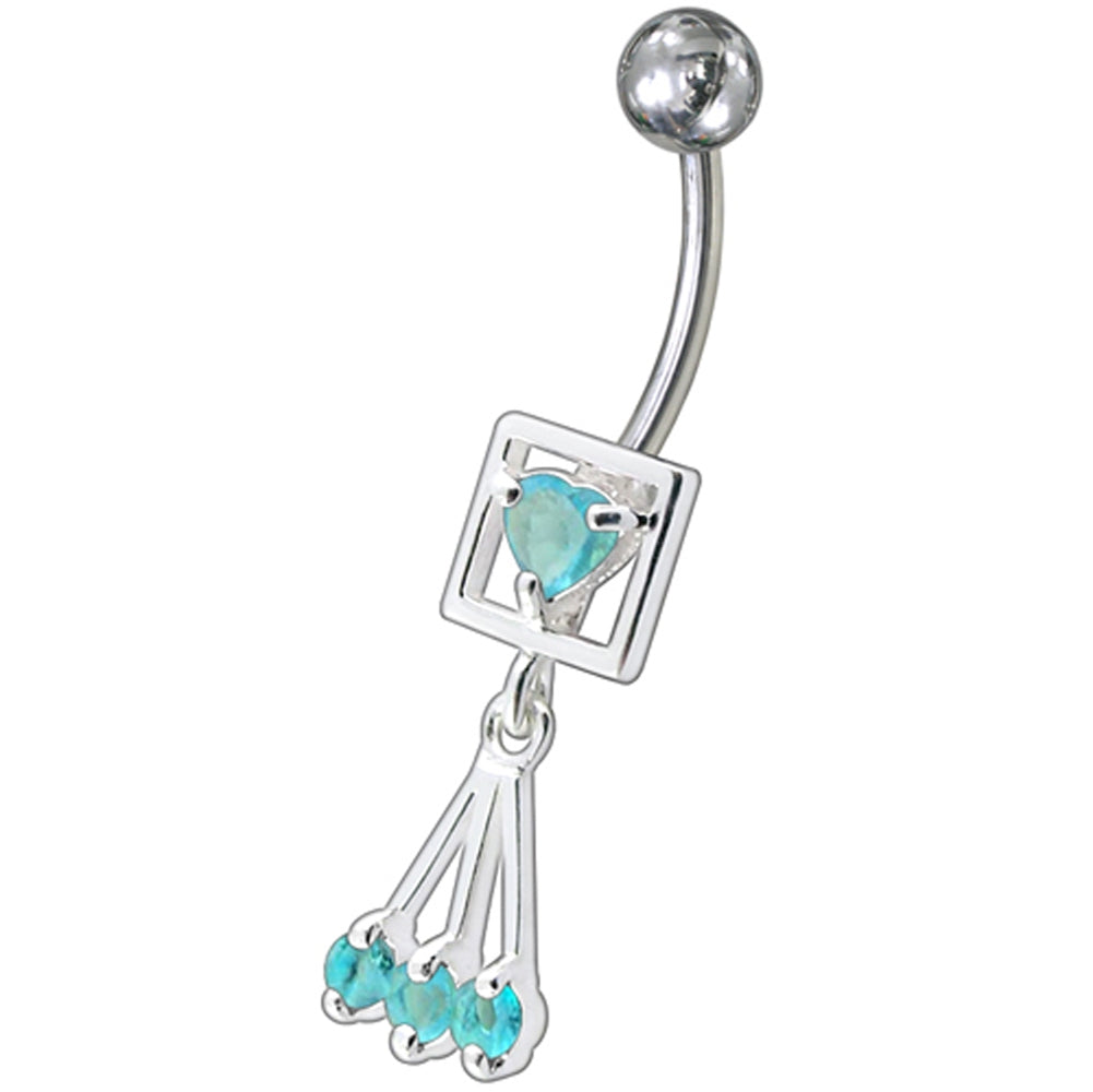 Fancy Pink Single Stone Centered In Box Jeweled Dangling Belly Ring