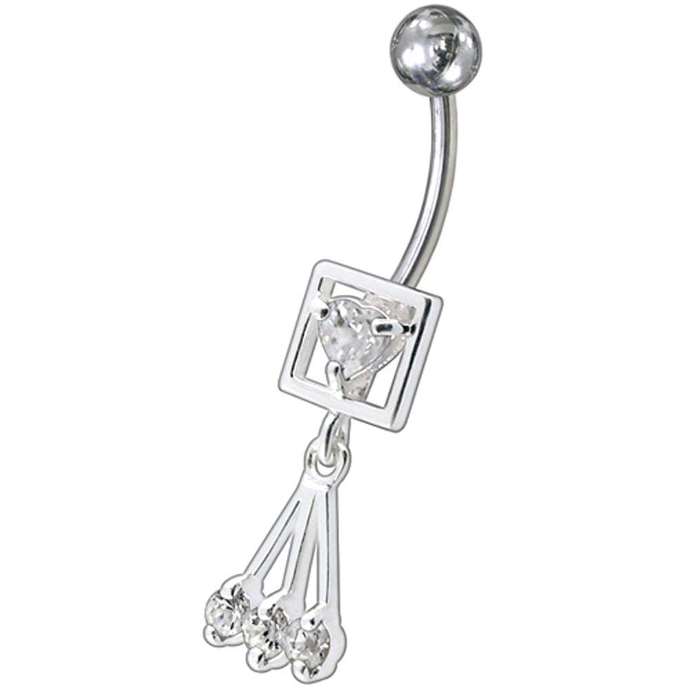 Fancy Pink Single Stone Centered In Box Jeweled Dangling Belly Ring