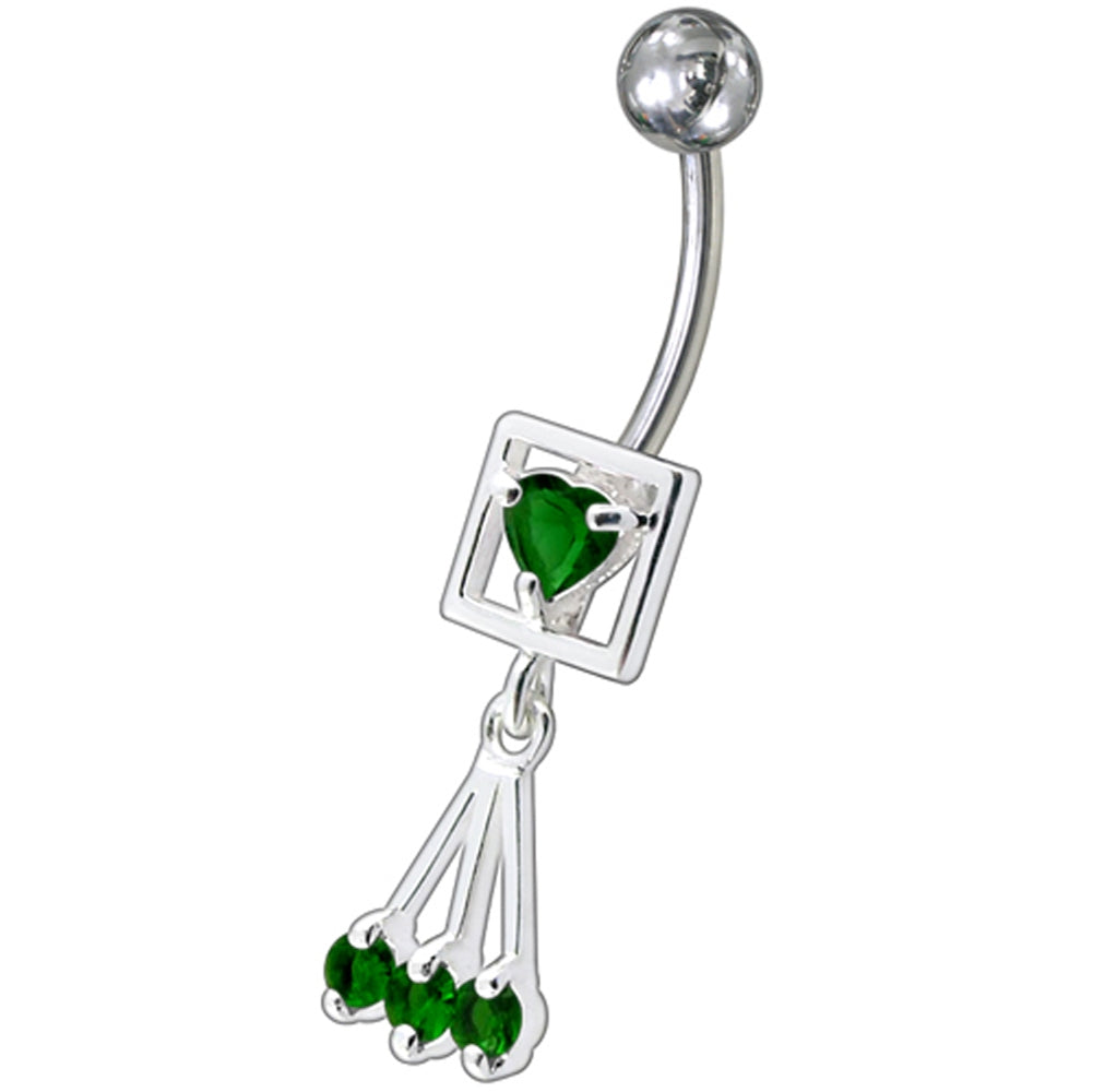 Fancy Pink Single Stone Centered In Box Jeweled Dangling Belly Ring