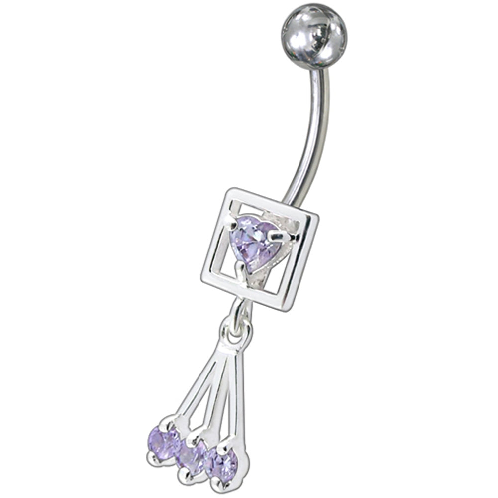 Fancy Pink Single Stone Centered In Box Jeweled Dangling Belly Ring