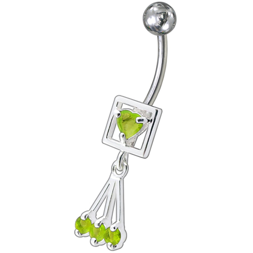 Fancy Pink Single Stone Centered In Box Jeweled Dangling Belly Ring
