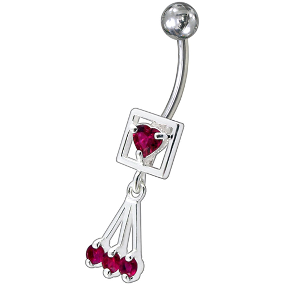 Fancy Pink Single Stone Centered In Box Jeweled Dangling Belly Ring