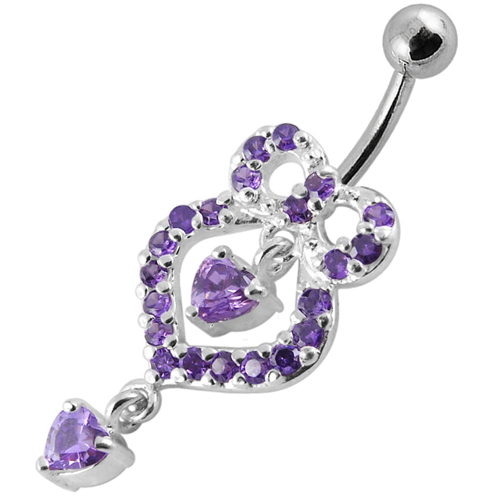 Fancy Pink Stone Pear shape Jeweled Dangling Navel Body Jewelry Ring