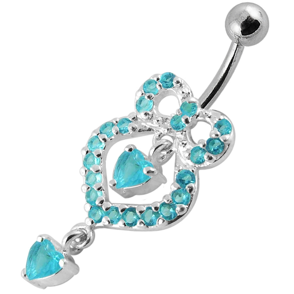 Fancy Pink Stone Pear shape Jeweled Dangling Navel Body Jewelry Ring